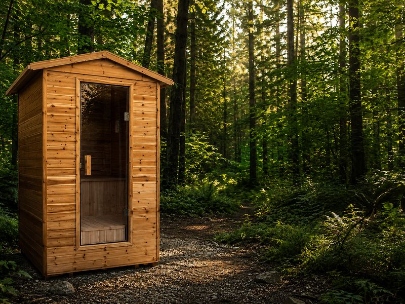 Anywhere Sauna in a sunlit forest