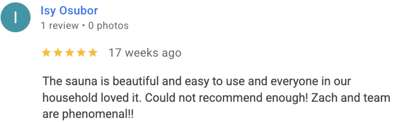 Google review: The sauna is beautiful and easy to use.